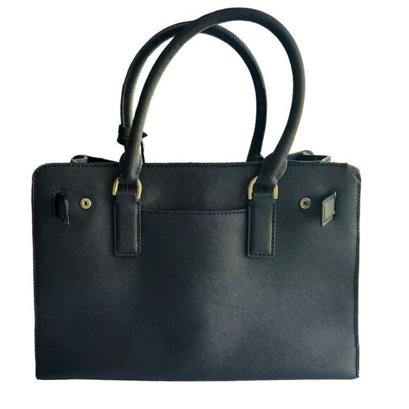 Michael Kors Black Dillon Saffiano Leather Gold EW Satchel Bag Purse - Picture 6 of 11